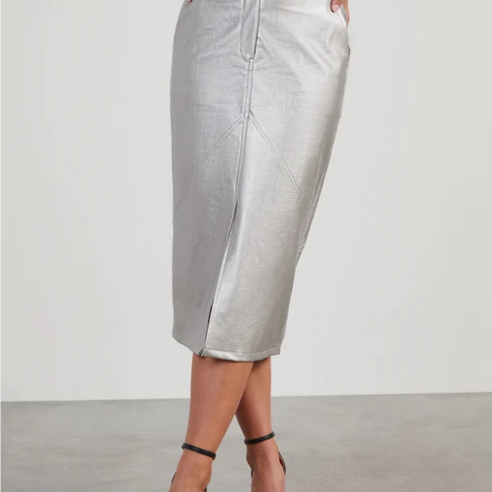 Silver Metallic Midi Skirt